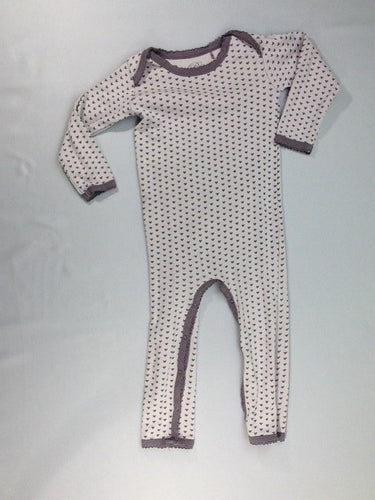 Combinaison jersey beige coeurs mauve, moins cher chez Petit Kiwi