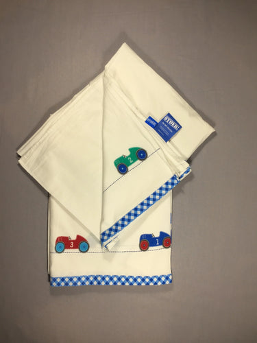 2 draps simples -  petites voitures bleues/vertes/rouges 110cmx150cm, moins cher chez Petit Kiwi