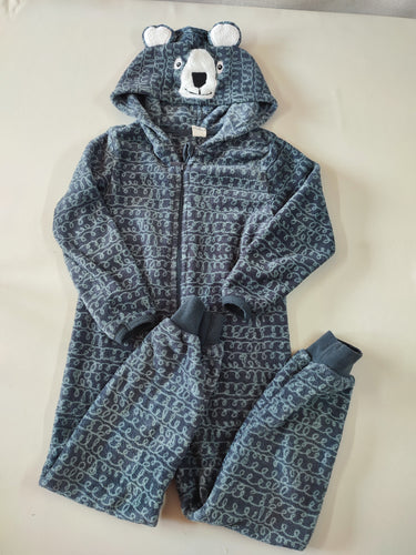 Surpyjama gris motifs gris clairs à capuche ours, moins cher chez Petit Kiwi