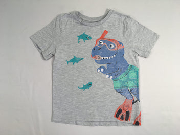 T-shirt m.c gris chiné Dinos-requins-Légèrement bouloché
