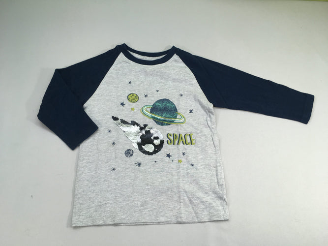 T-shirt m.l gris chiné/bleu foncé planètes sequins réversibles, moins cher chez Petit Kiwi