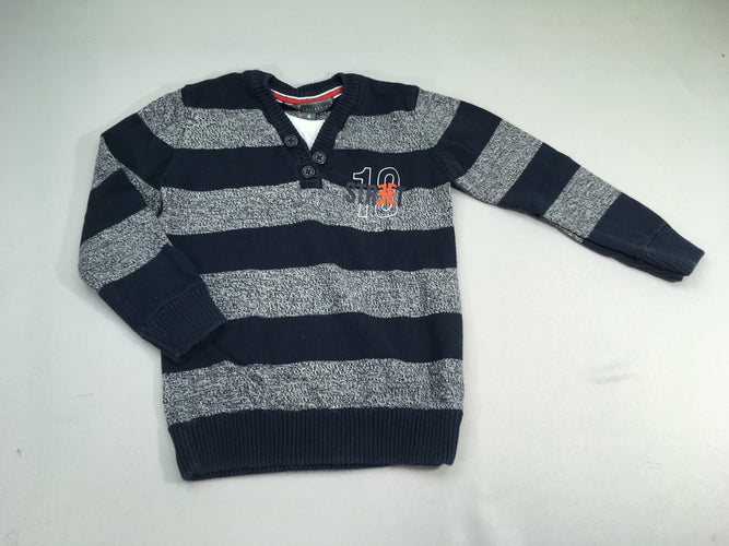 Pull bleu foncé rayé effet superposé 10, moins cher chez Petit Kiwi