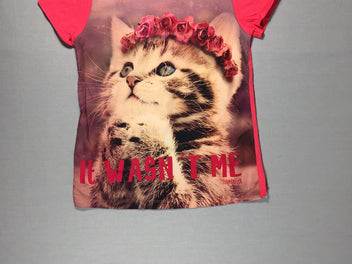 T-shirt m.c rose - chat avec couronne - dos croisé en jersey - devant synthétique