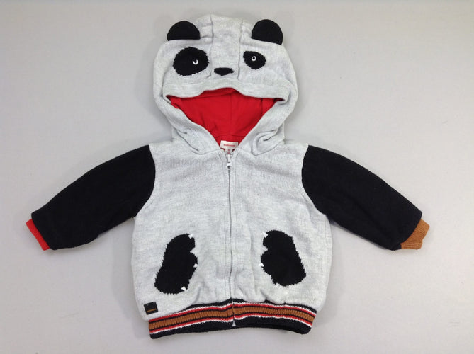 Gilet doublé jersey gris chiné/boir panda à capuche, moins cher chez Petit Kiwi