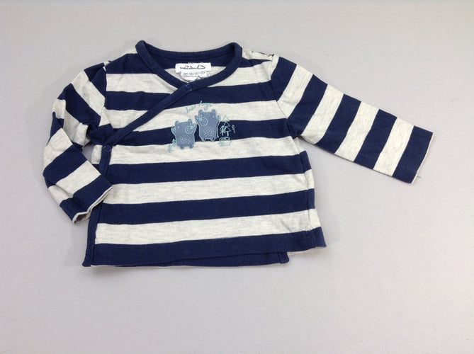 T-shirt m.l croisé bleu marine rayé gris chiné monstres, moins cher chez Petit Kiwi