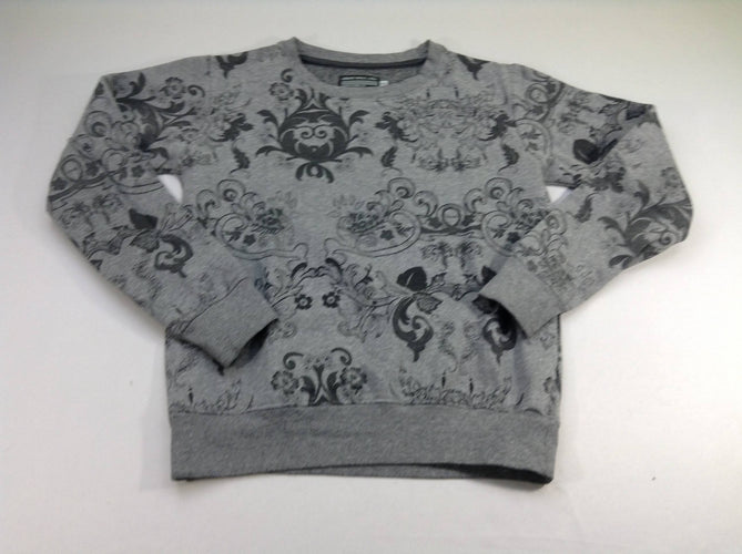 Sweat gris fleurs, légèrement bouloché, moins cher chez Petit Kiwi