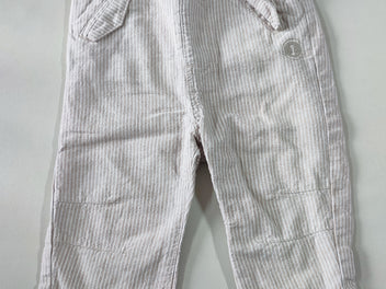 Pantalon 55% lin beige lignes blanches