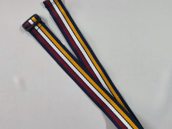 Ceinture textile lignée bleu marine/rouge/blanche/jaune, 61 cm