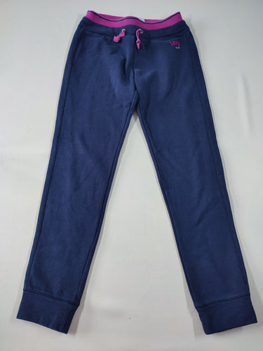 Pantalon molleton bleu marine ceinture élastique mauve, moins cher chez Petit Kiwi
