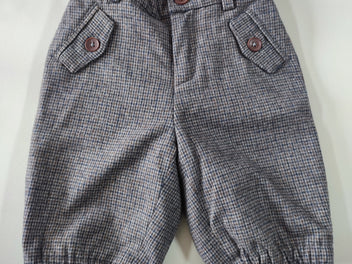 Pantalon 3/4 60% laine gris à carreaux bleu/brun