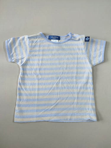 T-shirt m.c blanc ligné bleu clair, moins cher chez Petit Kiwi