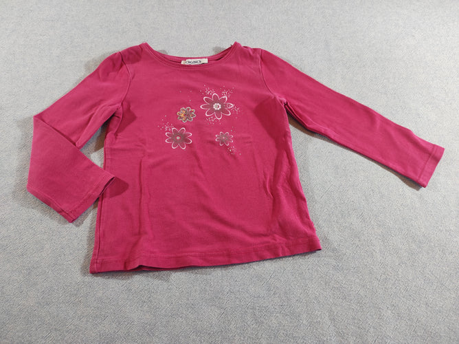 T-shirt m.l rose,  motifs fleurs , quelques sequins, moins cher chez Petit Kiwi
