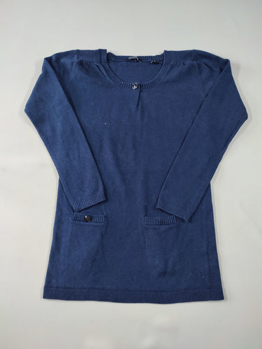 Robe pull m.l fines mailles bleu marine 20% laine (manque 1 bouton sur une poche), moins cher chez Petit Kiwi