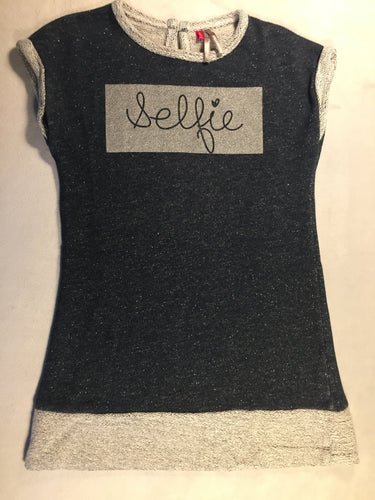 Robe bleue jean à paillettes et gris chiné, moins cher chez Petit Kiwi
