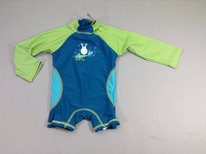 Combi anti-UV bleu/vert pingouin, moins cher chez Petit Kiwi