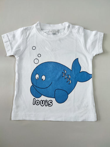 T-shirt m.c blanc poisson bleu "Louis", moins cher chez Petit Kiwi