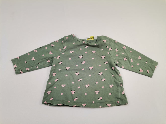 T-shirt m.l vert fleurs - bouton dos, moins cher chez Petit Kiwi