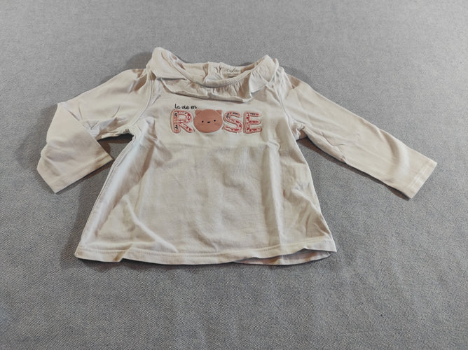 T-shirt m.l blanc "la vie en rose", tête de chat, moins cher chez Petit Kiwi
