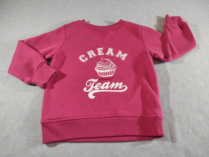 Sweat rose , pot de glace , inscription blanche "cream team", moins cher chez Petit Kiwi