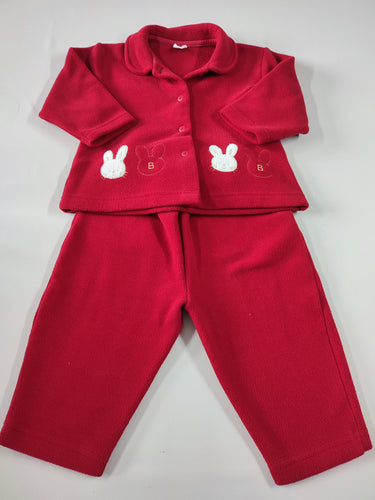 Pyjama 2pcs velours rouge têtes de lapins, moins cher chez Petit Kiwi