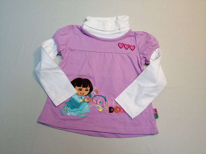 T-shirt m.l effet superposé col roulé mauve/blanc Dora, moins cher chez Petit Kiwi