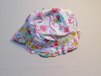 Chapeau blanc animaux rose/turquoise/jaune (45cm)