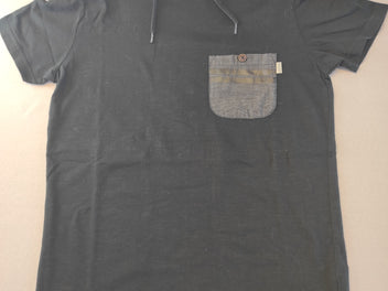 T-shirt m.c noir col châle avec petite poche