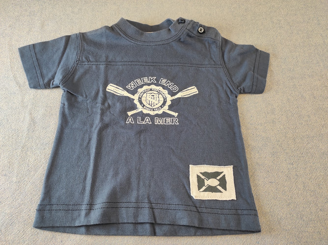 NEUF T-shirt m.c bleu 2 rames"week-end à la mer, moins cher chez Petit Kiwi