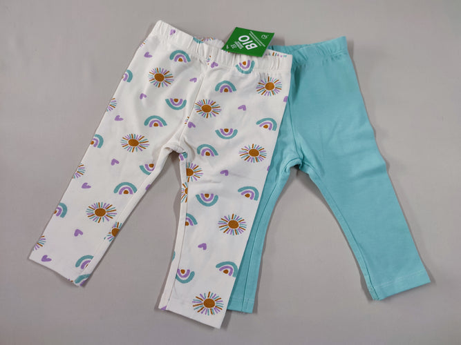 NEUF! 2 leggings blanc arcs-en-ciel soleils/turquoise, moins cher chez Petit Kiwi