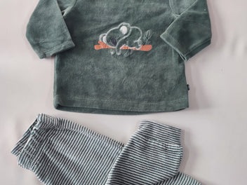 Pyjama 2pcs velours vert koala/ligné gris et vert