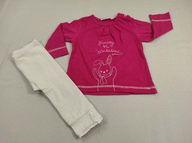 Ensemble 2pcs jersey  T-shirt m.l rose lapin "Hurray for Wintertime"+ legging blanc, moins cher chez Petit Kiwi