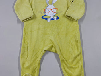 Pyjama velours vert anis lapin à lunettes