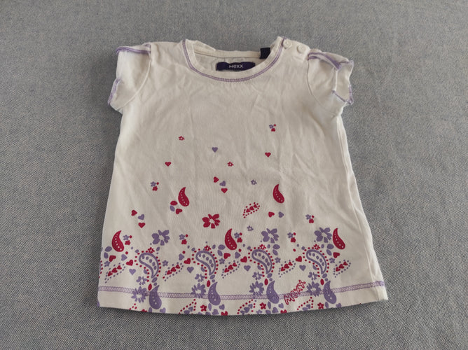 T-shirt m.c blanc motifs fleurs, coeurs,... roses/mauves, moins cher chez Petit Kiwi