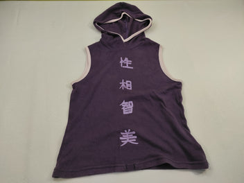 T-shirt s.m à capuche mauve inscriptions chinoises
