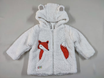 Gilet zippé à capuche blanc peluche renard