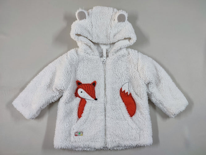 Gilet zippé à capuche blanc peluche renard, moins cher chez Petit Kiwi