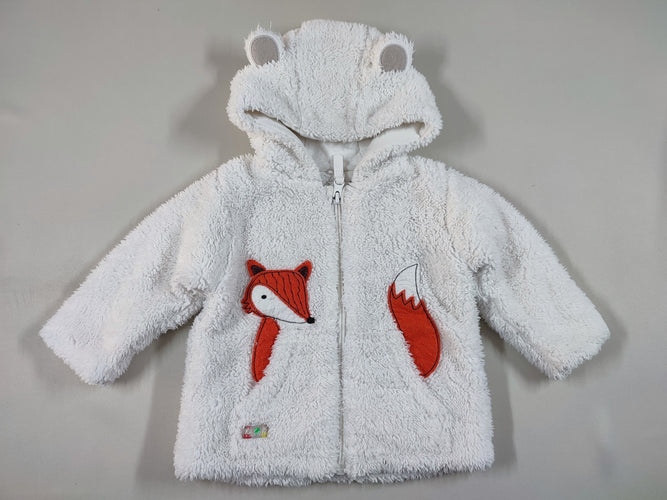 Gilet zippé à capuche blanc peluche renard, moins cher chez Petit Kiwi