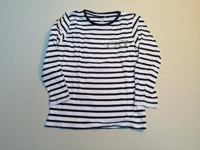 T-shirt m.l ligné blanc/bleu marine lunettes (petite tâche arrière manche), moins cher chez Petit Kiwi