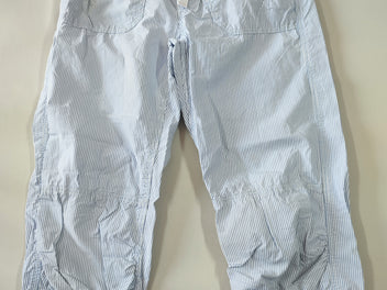 Pantalon en toile blanc rayé bleu élastique cheville