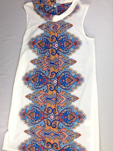 Robe s.m beige motifs bleu orangés, moins cher chez Petit Kiwi