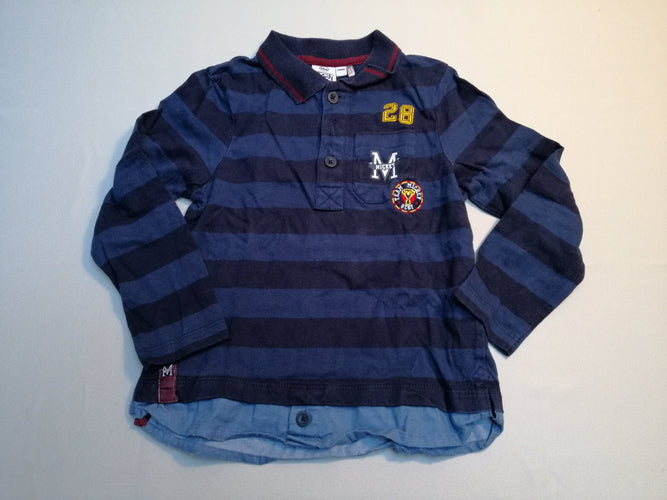 Polo jersey effet superposé chemise bleu marine ligné Mickey, moins cher chez Petit Kiwi