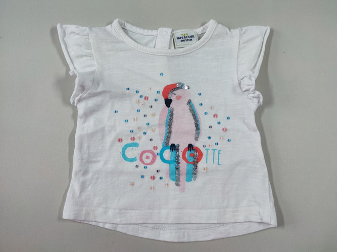 T-shirt m.c blanc perroquet sequins "Cocotte", moins cher chez Petit Kiwi