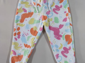 Pantalon molleton blanc motifs multicolore tons pastels