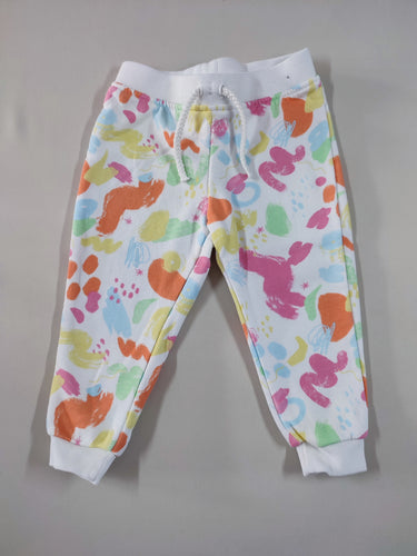 Pantalon molleton blanc motifs multicolore tons pastels, moins cher chez Petit Kiwi