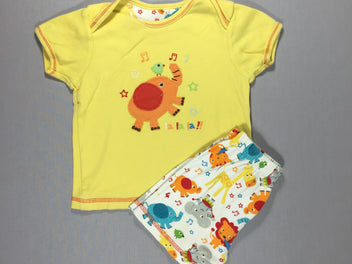 Pyjama 2pcs jersey T-shirt m.c jaune et short avec éléphants