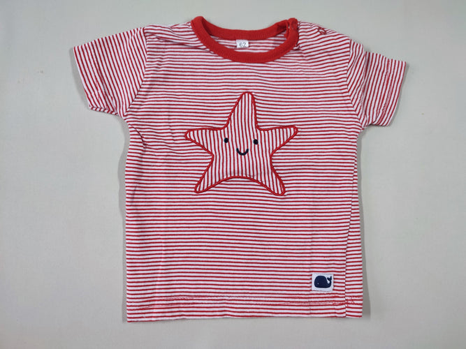 T-shirt m.c blanc ligné rouge étoile, moins cher chez Petit Kiwi