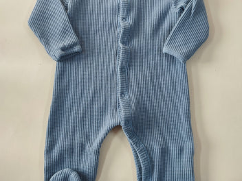 Pyjama coton texturé bleu coeurs brodés