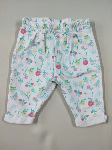 Pantalon molleton blanc à revers fleurs jaunes et roses, moins cher chez Petit Kiwi