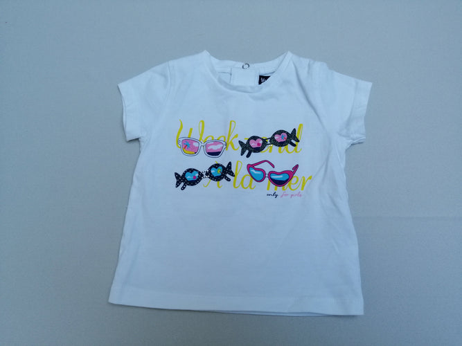 T-shirt m.c blanc lunettes, moins cher chez Petit Kiwi