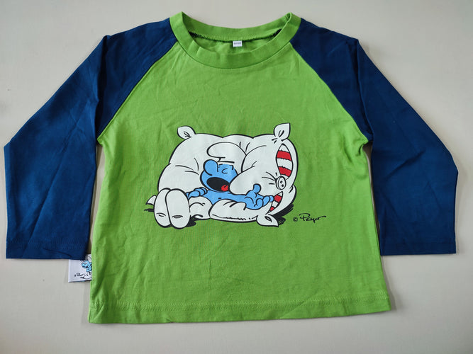 T-shirt m.l vert/bleu marine Schtroumpf dormeur, moins cher chez Petit Kiwi
